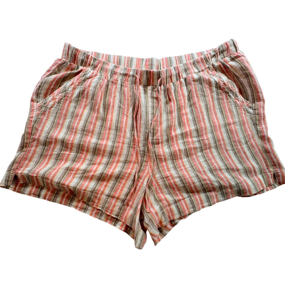 Briggs Linen Blend Striped Shorts Womens XXL Orange Tan Casual Summer Pull On